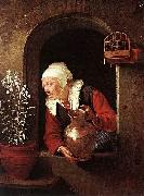 Old Woman Watering Flowers Gerard Dou